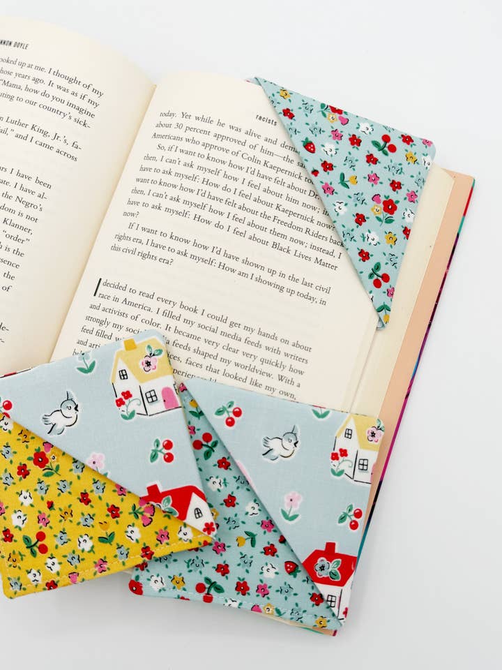 Handmade Corner Bookmarks - Set of 3, Small Flower Print for wholesale by Moonshadow Caravan