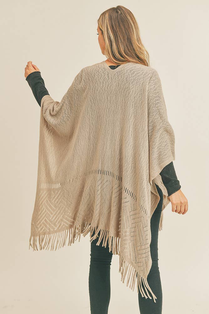 Hana - Wholesale Cardigan - Dames - Visgraat gebreide franje Ruana14