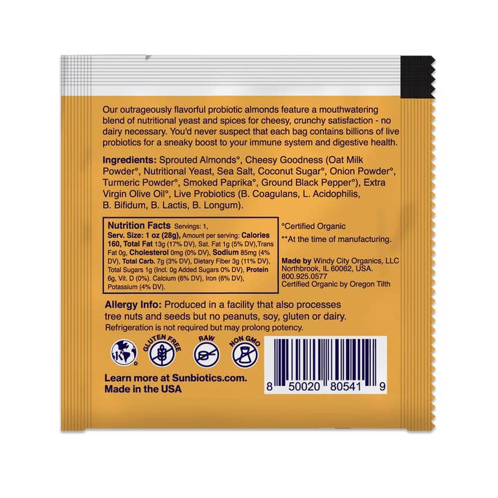 Windy City Organics - Venta al por mayor Frutos secos - Almendras activadas con probióticos, súper cursis, 1 onza