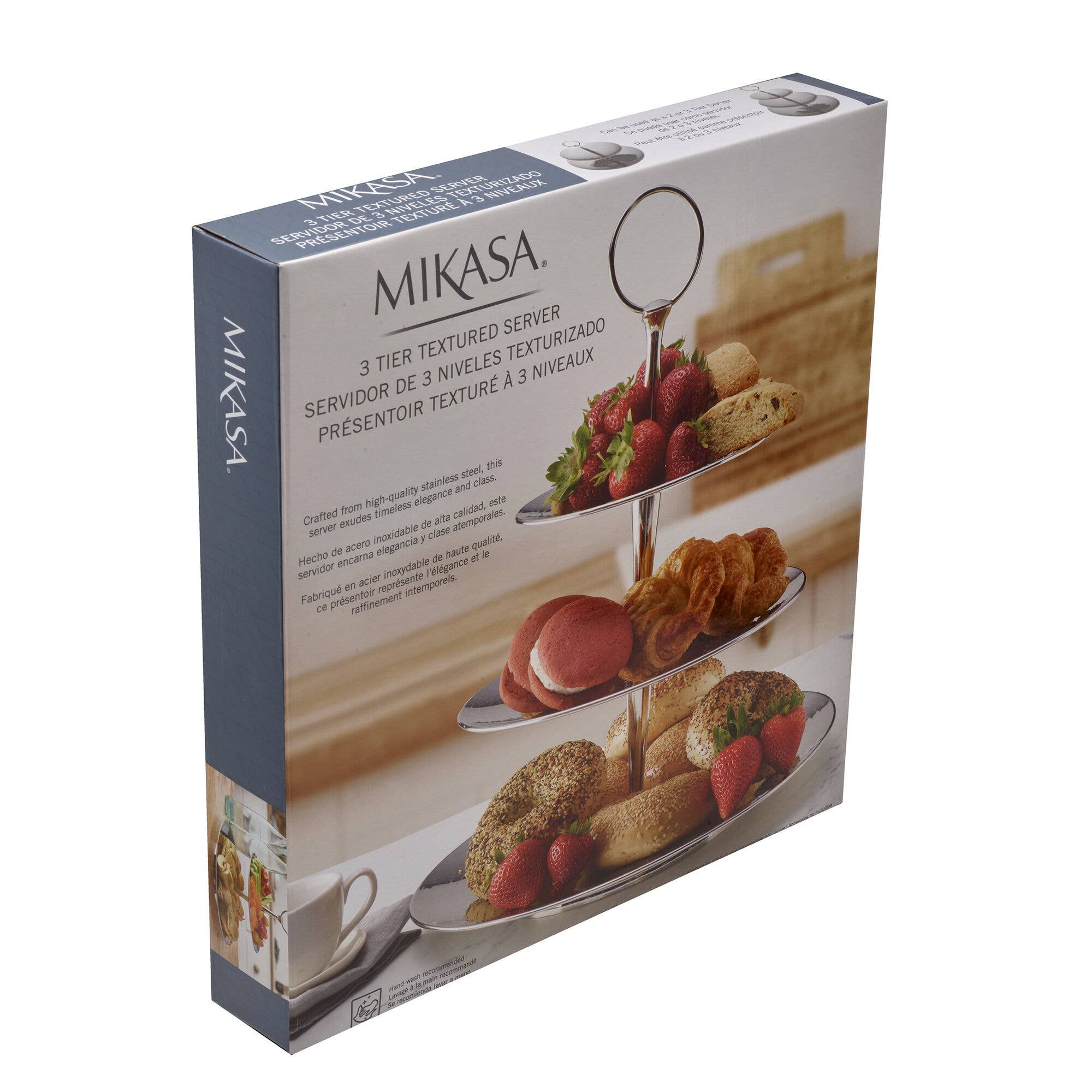 Lifetime Brands Silverwarehouse - Venta al por mayor Bandeja de servir - Servidor de 3 niveles texturizado de acero inoxidable Mikasa7