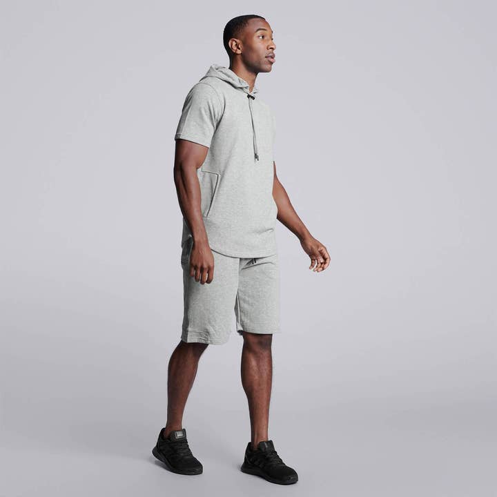 Male Short Sleeve Essential Hoodie - Grey for wholesale by HPE Activewear