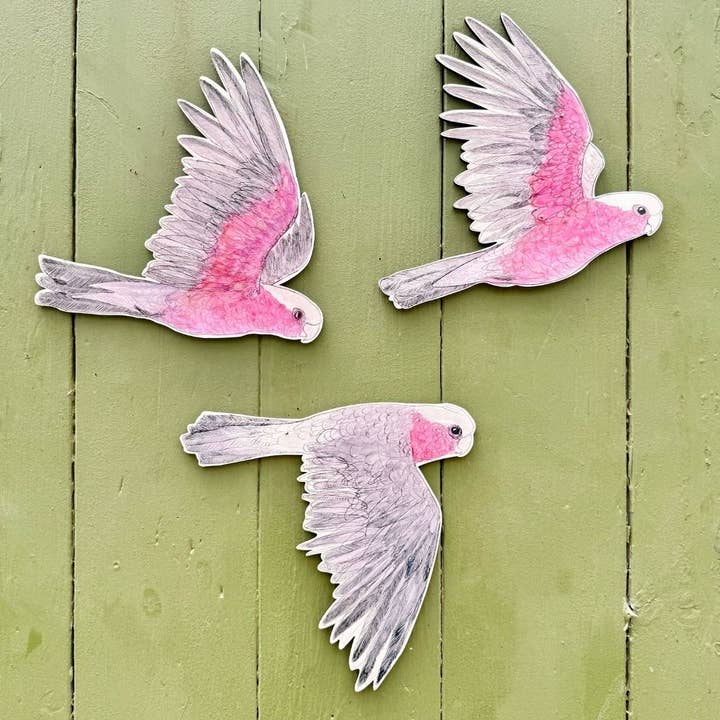 Australian Aviary ~ Wall Decorations ~ Galahs (set of 3) for wholesale by Bridget Farmer Printmaker