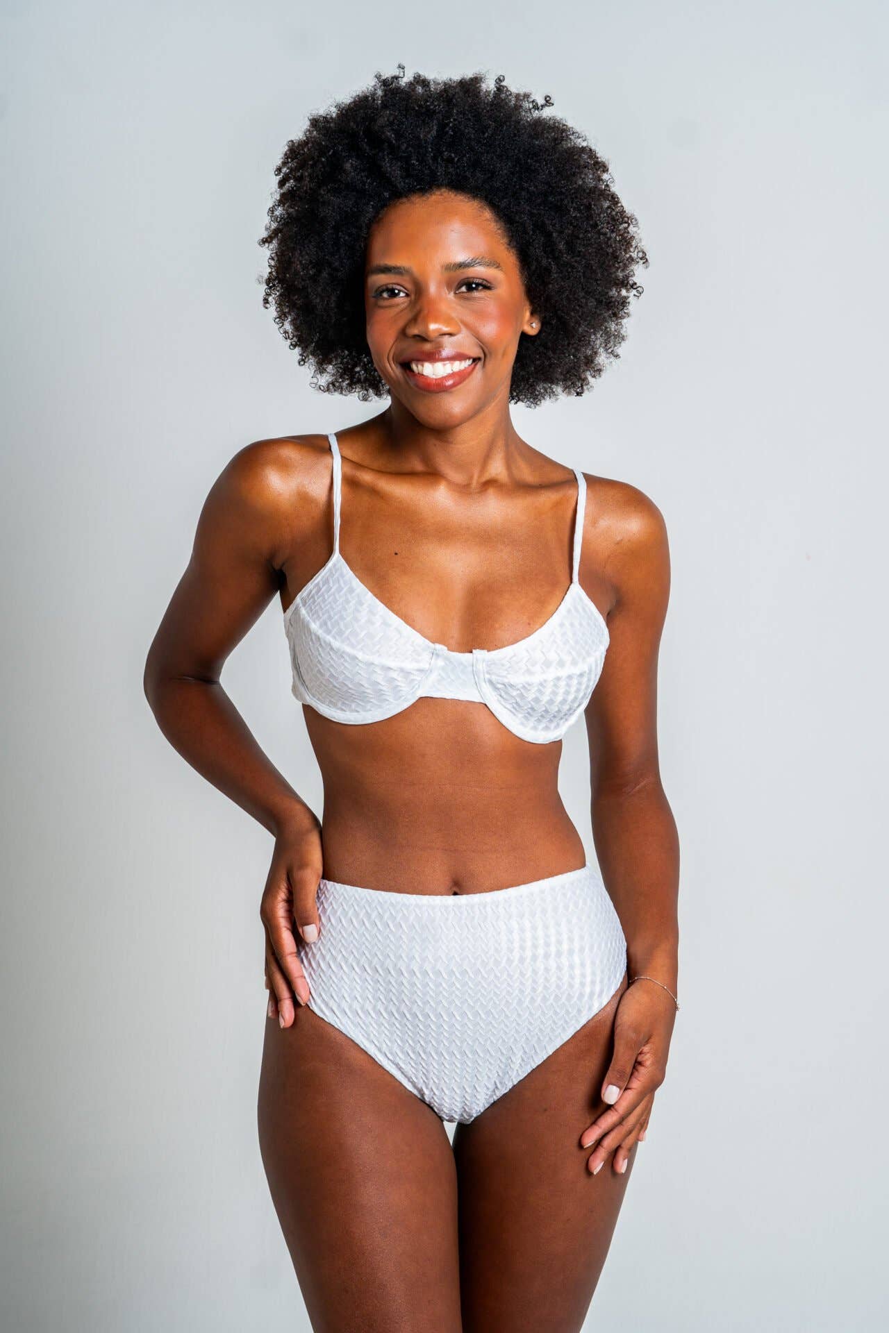 L'ACQUARELLA - Vente Maillot de bain deux-pièces – femme - Haut de bikini blanc demi-coque motif texturé Grèce3