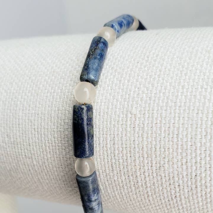 OOAK Bead Bracelet - Lapis Lazuli & Moonstone for wholesale by Divine Dragon Designs