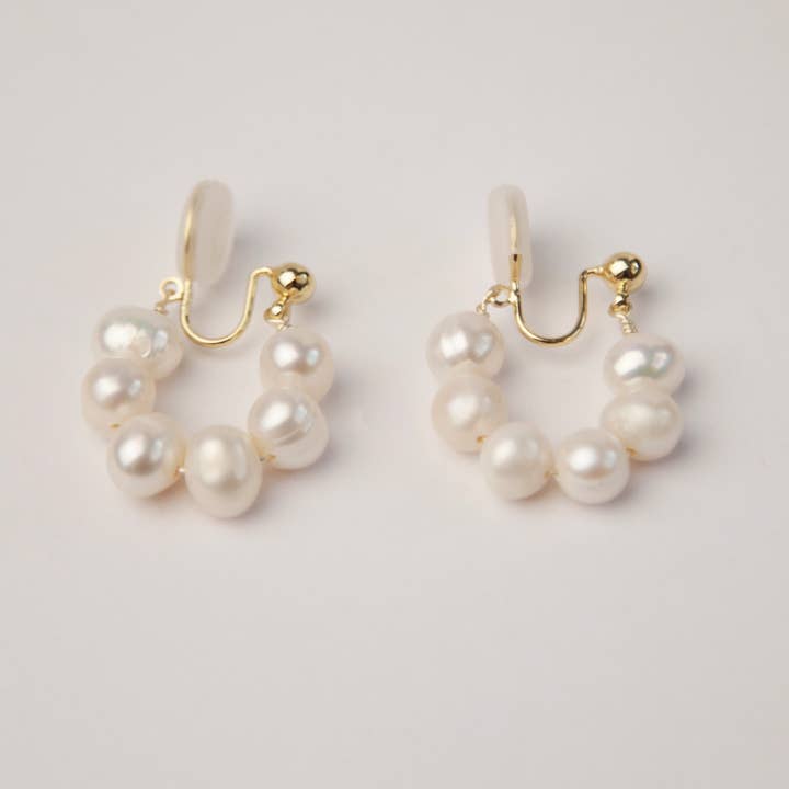 Clip On Pearl Hoop Earrings Clip On Pearl Earrings for wholesale by Miraco Studio