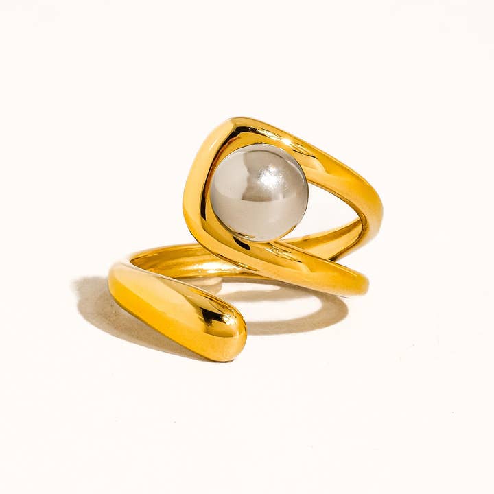 Multi Colored Fauna 18K Gold Non-Tarnish Two Tone Ball Band Ring for wholesale on Faire