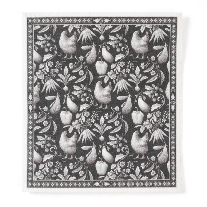 BLACK & WHITE GERTRUDE COUNTY PATTERN REUSABLE DISH CLOTH for wholesale by Blue Stallion Farm