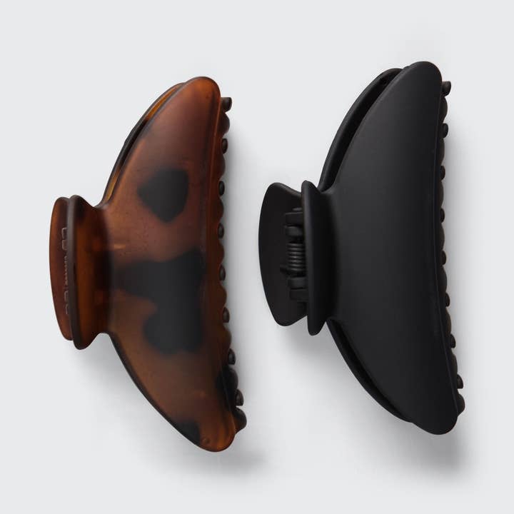 KITSCH – Clips para cabelo - Mulher por atacado – Clips de garra média em plástico reciclado 2pc - Preto & Tort5