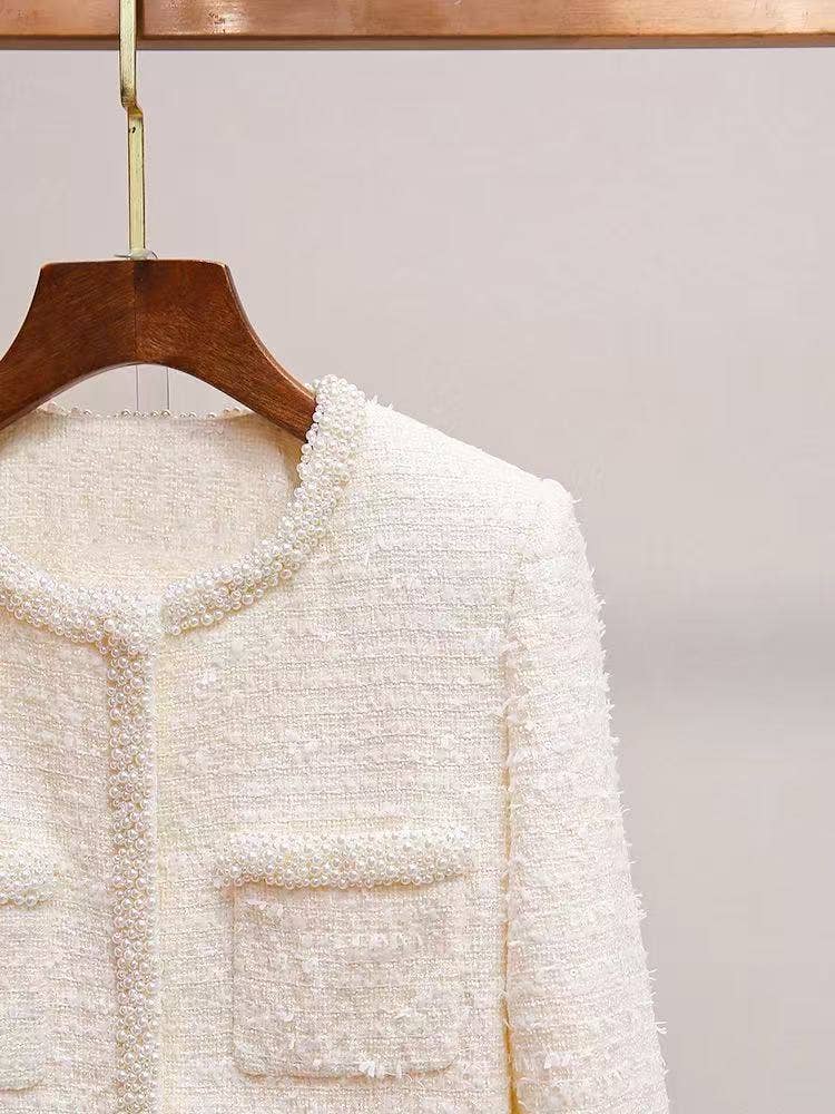 Color as pictures SET92Y Tweed hand-beaded jacket and skirt set for autumn for wholesale on Faire6