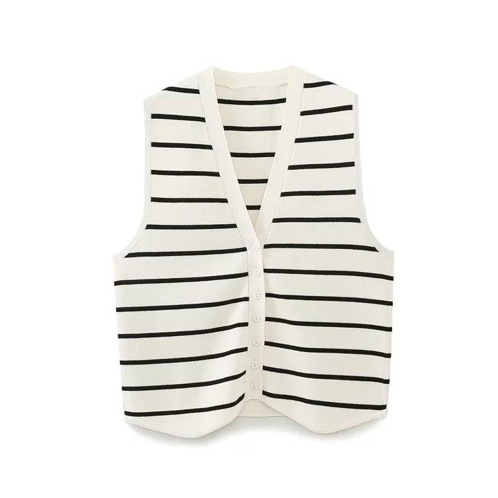 Rosa Clothing - Wholesale Sweater Vest - Women's - Y2K Sleeveless V-Neck Knitted Striped Vest1