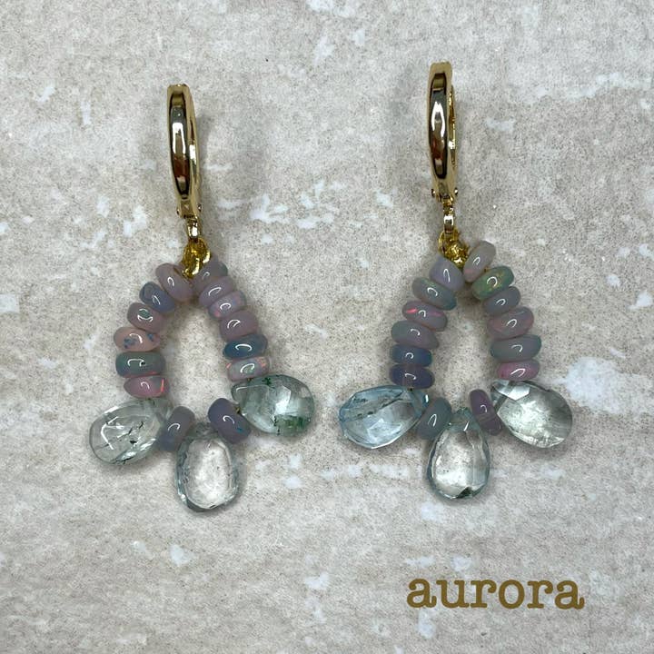 'Aurora' Opal and Aquamarine Earrings for wholesale by Clarke Palmer