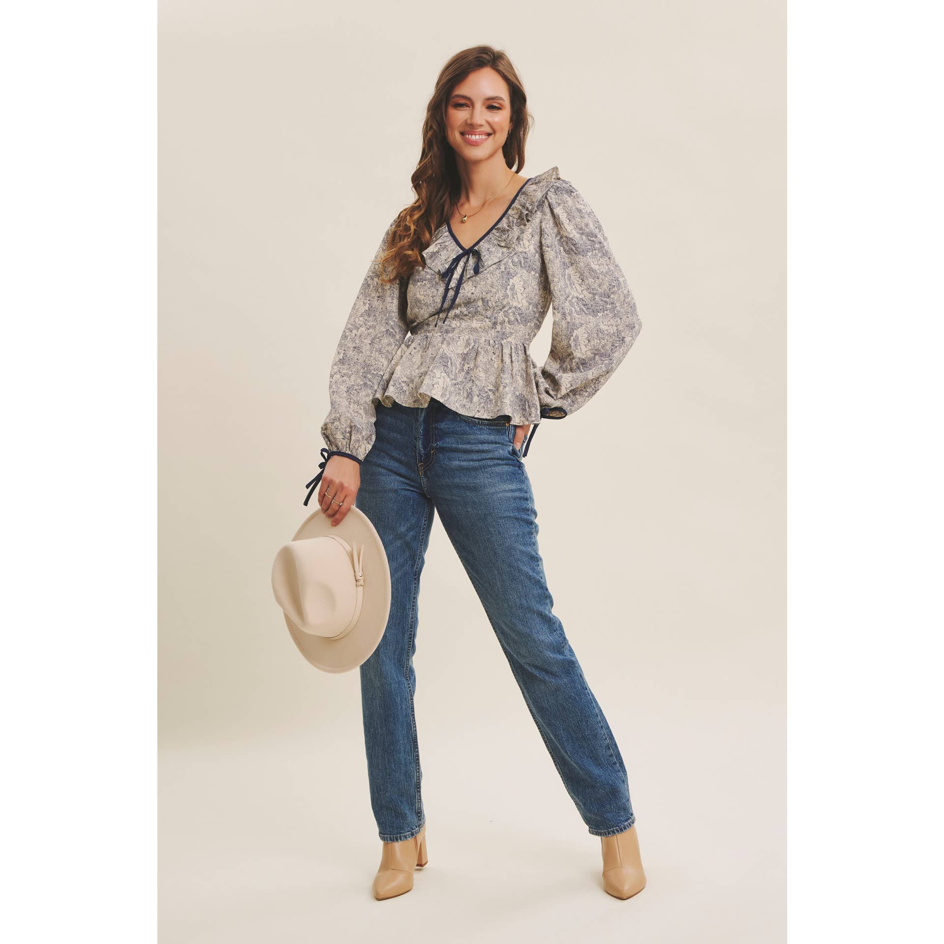 in february - Wholesale Blouse - Women's - TOILE PRINTED BABYDOLL BLOUSE WITH BALLOON SLEEVES10