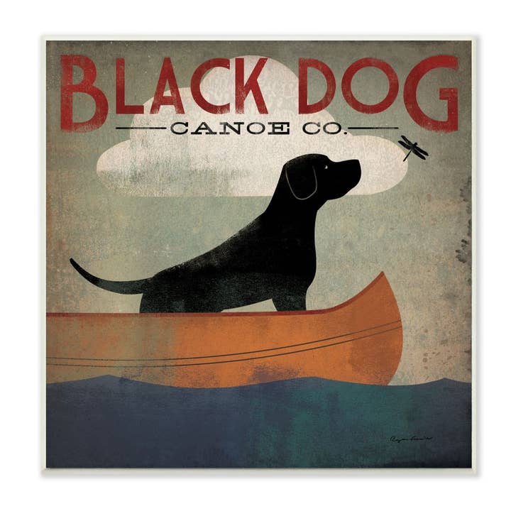 Stupell Industries - Wholesale Plaque - Black Dog Canoe Company Pet Boating Lake Sports Wall Plaque