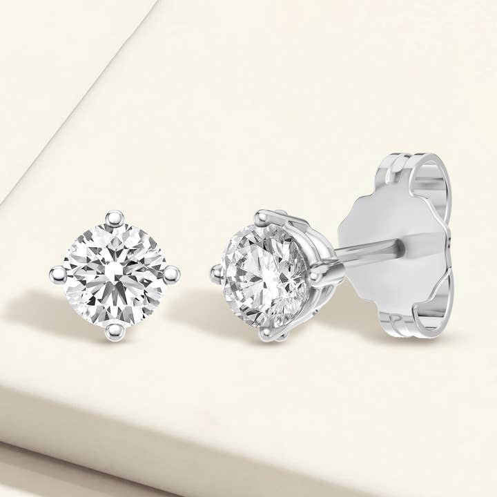 1/2ct Lab Grown Diamond Solitaire Earrings in 14k White Gold for wholesale by De Couer New York