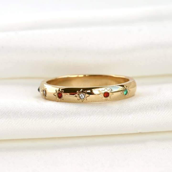 Blueyejewelry - Wholesale Band/stacked ring - Star Diamond Ring - Waterproof Colorful CZ Star Band 5