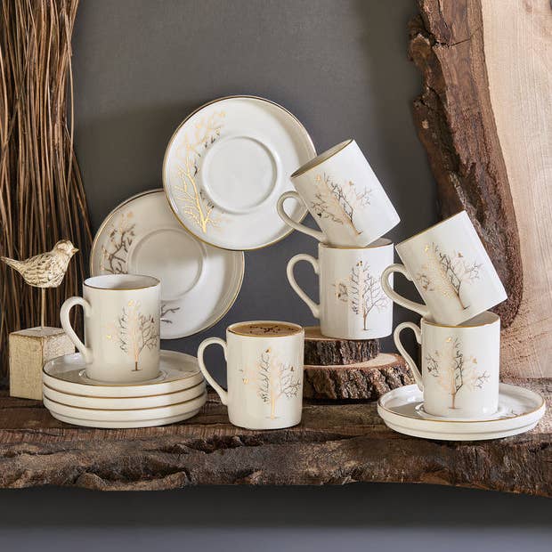 Set di Tazze da Caffè Turco in Porcellana Premium Enza - Design Albero della Vita - 12 Pezzi per la vendita all'ingrosso da parte di Aladdin