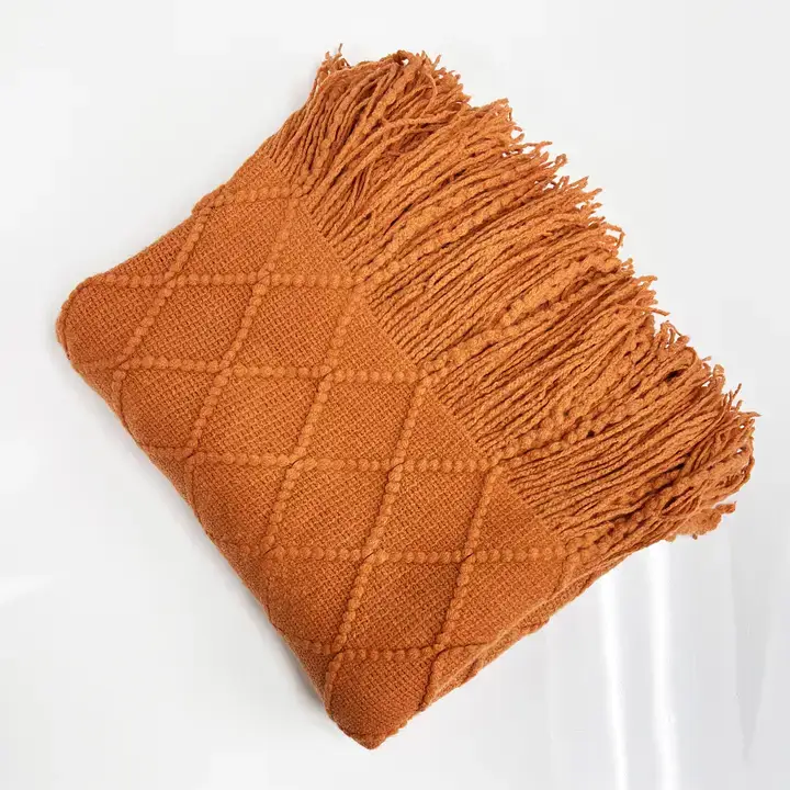 Fennco Styles - Wholesale Throw Blanket - Terracotta Rhombus Diamond Knit 50x60 Inch Throw Blanket  1