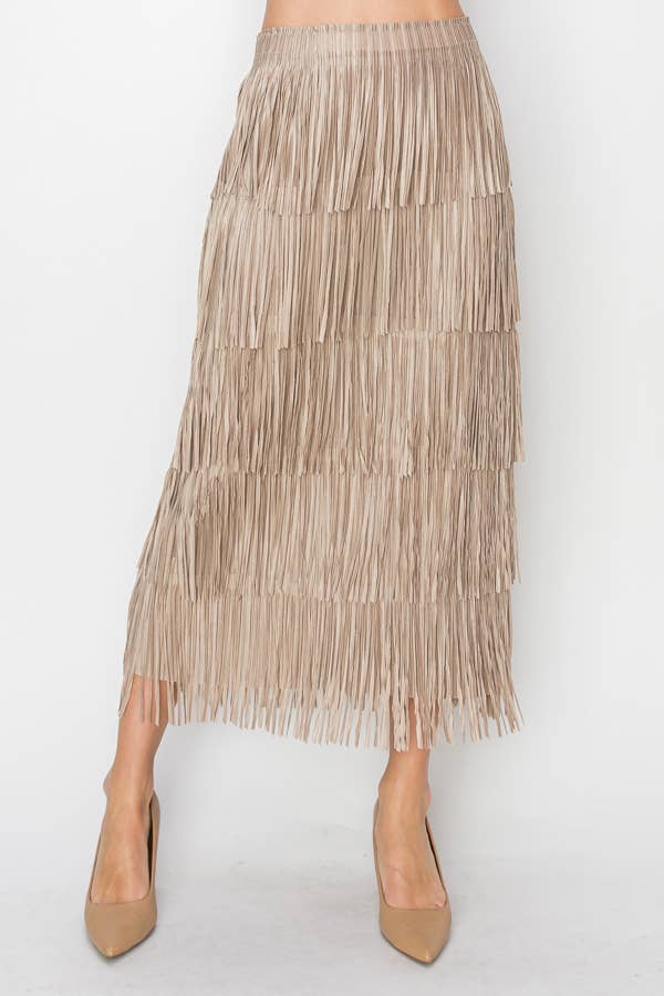 TORTORA Gonna Maxi a Strati con Frange - 4794TAUPE in vendita all'ingrosso su Faire0