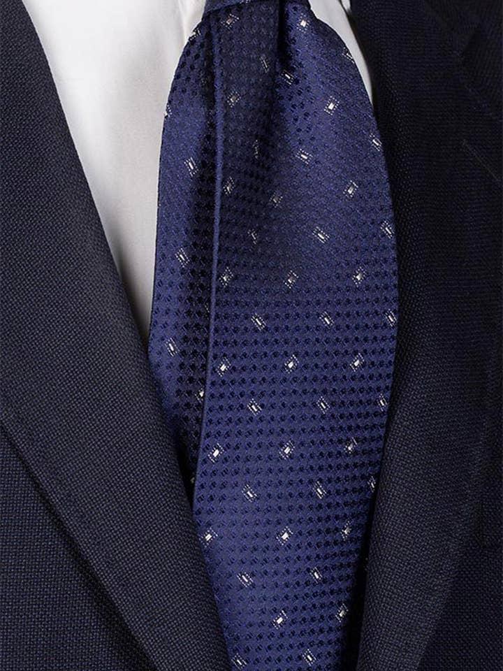 Zeremoniekrawatte aus schillernder blauer Seide mit weißem Muster CY2543 für den Großhandel von Graffeo Cravatte