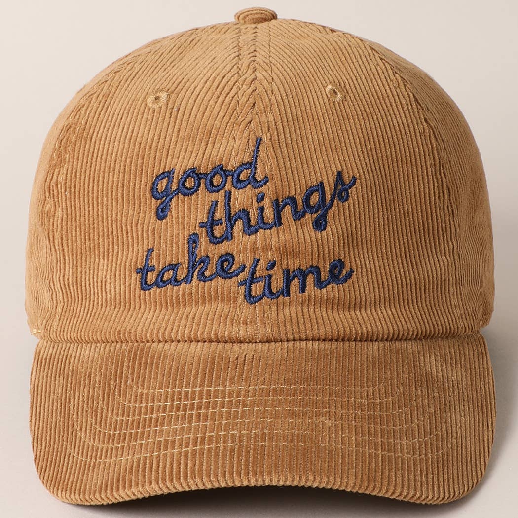 Fashion City - Wholesale Baseball Cap - Women's - good things take time Embroidery Corduroy Cap3
