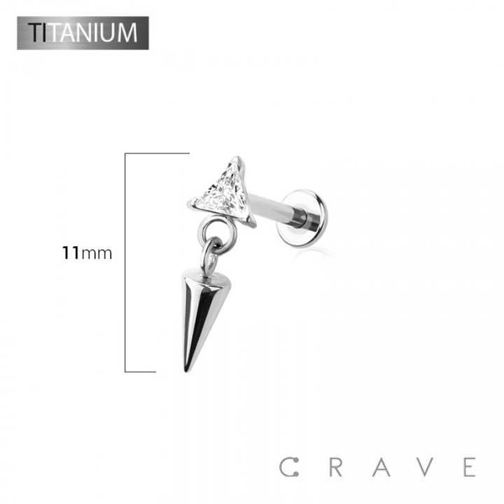 CRAVE BODY JEWELRY - Wholesale Stud/Post Earrings - IMPLANT GRADE SOLID TITANIUM CZ TRIANGLE DANGLE SPIKE PUSH I
