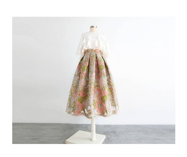 Rosa Gonna a vita alta in organza ricamata con fiori rosa SK048Y in vendita all'ingrosso su Faire8