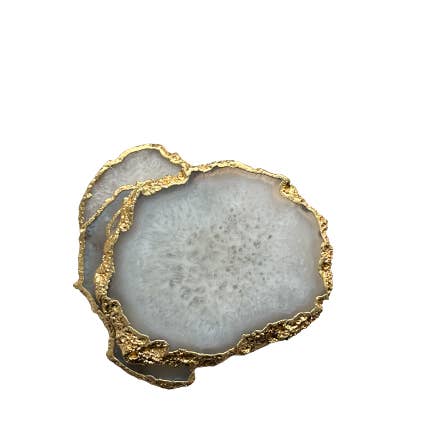 Muno - Wholesale Coasters - White Salt Gemstone Coaster with golden trim - Gift Crystal1