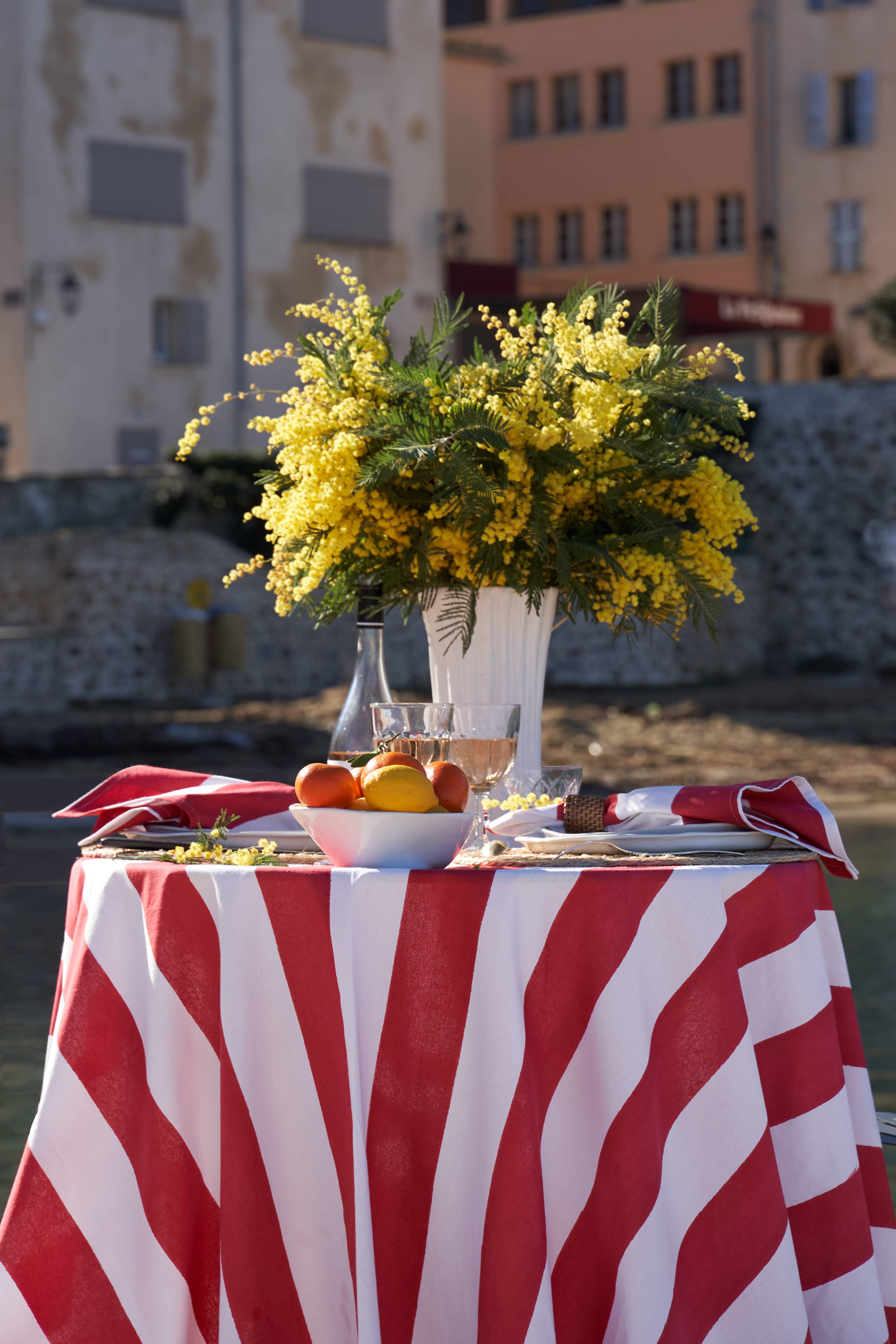 Couleur Nature - Wholesale Tablecloth - St. Tropez Red Stripes | French Tablecloth11