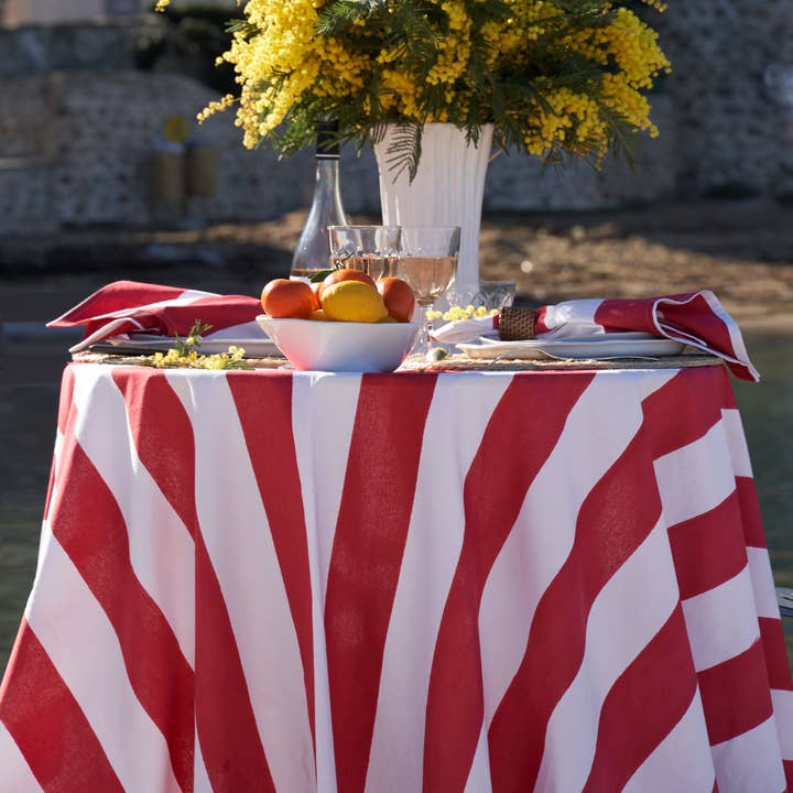 Couleur Nature - Wholesale Tablecloth - St. Tropez Red Stripes | French Tablecloth11