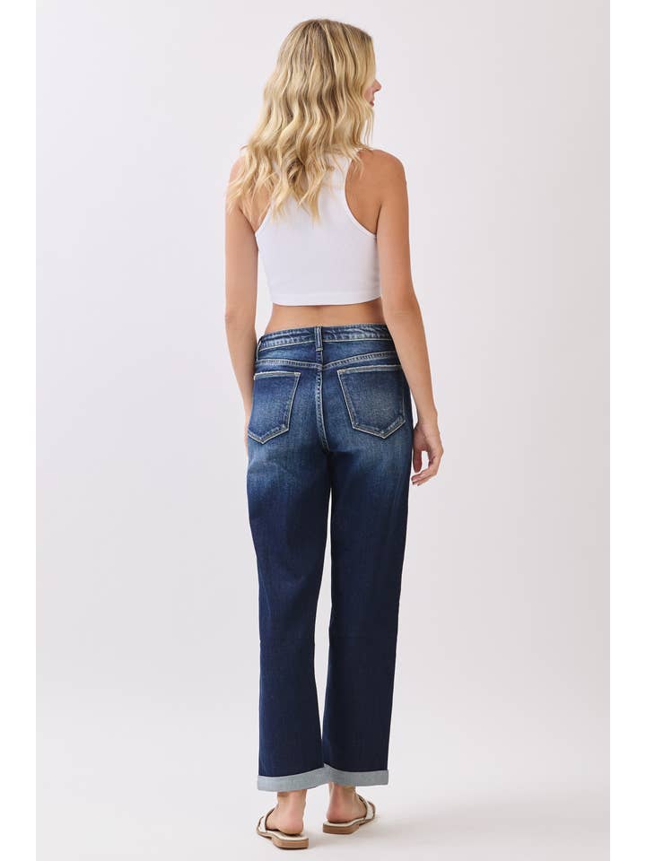 Petra153 - Wholesale Jeans - Women's - P1559X-DK HIGH RISE COMFORT BAGGY STRAIGHT W/ CUFFED HEM8