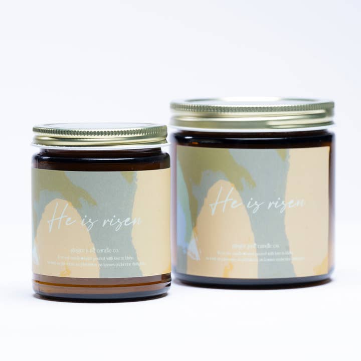 He is risen • season of hope collection • 2 colors to choose from for wholesale by Ginger June Candle Co.