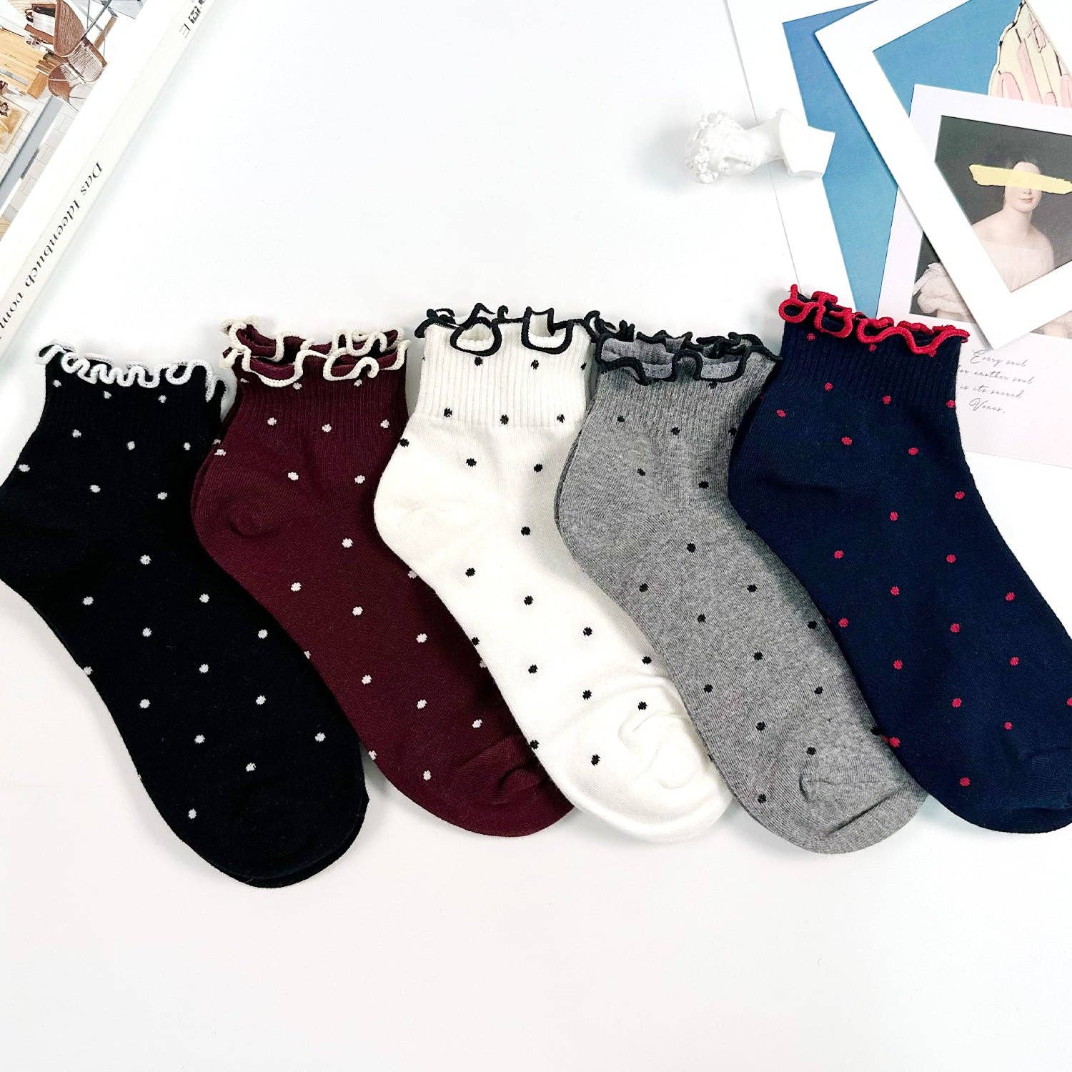 7DAYSSOCKS - Wholesale Socks - Women's - Women's Crew Frill Dot Socks4