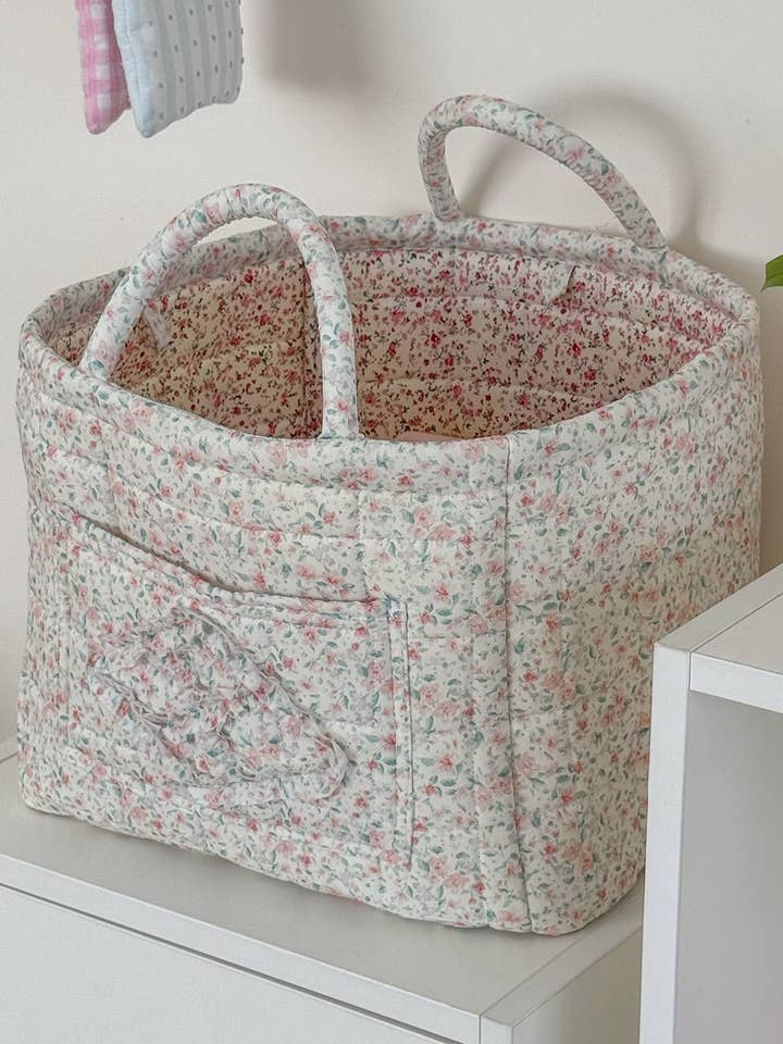 Quilted Floral Storage Tote for wholesale by Lane & Lily