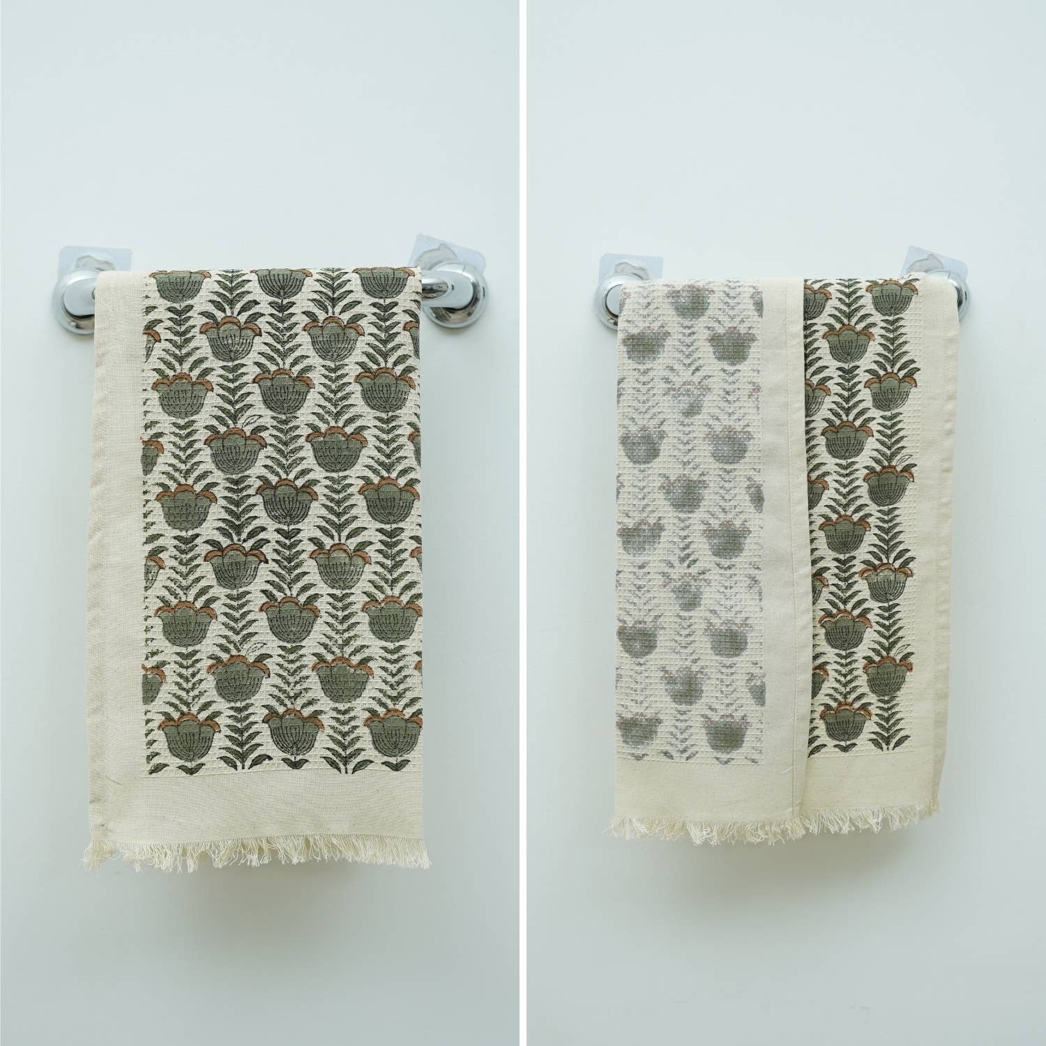 Fabdivine - Vente Essuie-mains - Serviette à main en coton gaufré avec impression bloc - Lotus5