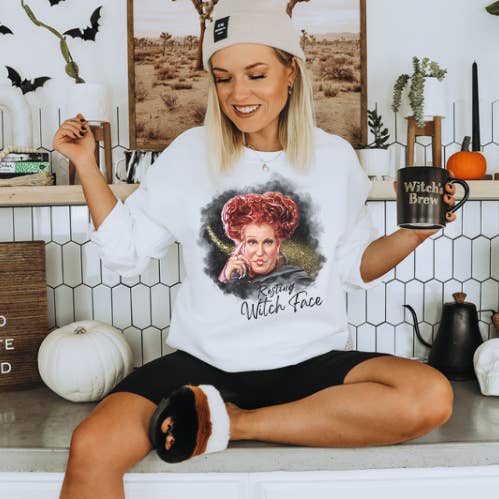 Hocus Pocus | Hvileheks ansigt | Halloween efterår | Crewneck for engroshandel hos Wild Indigo