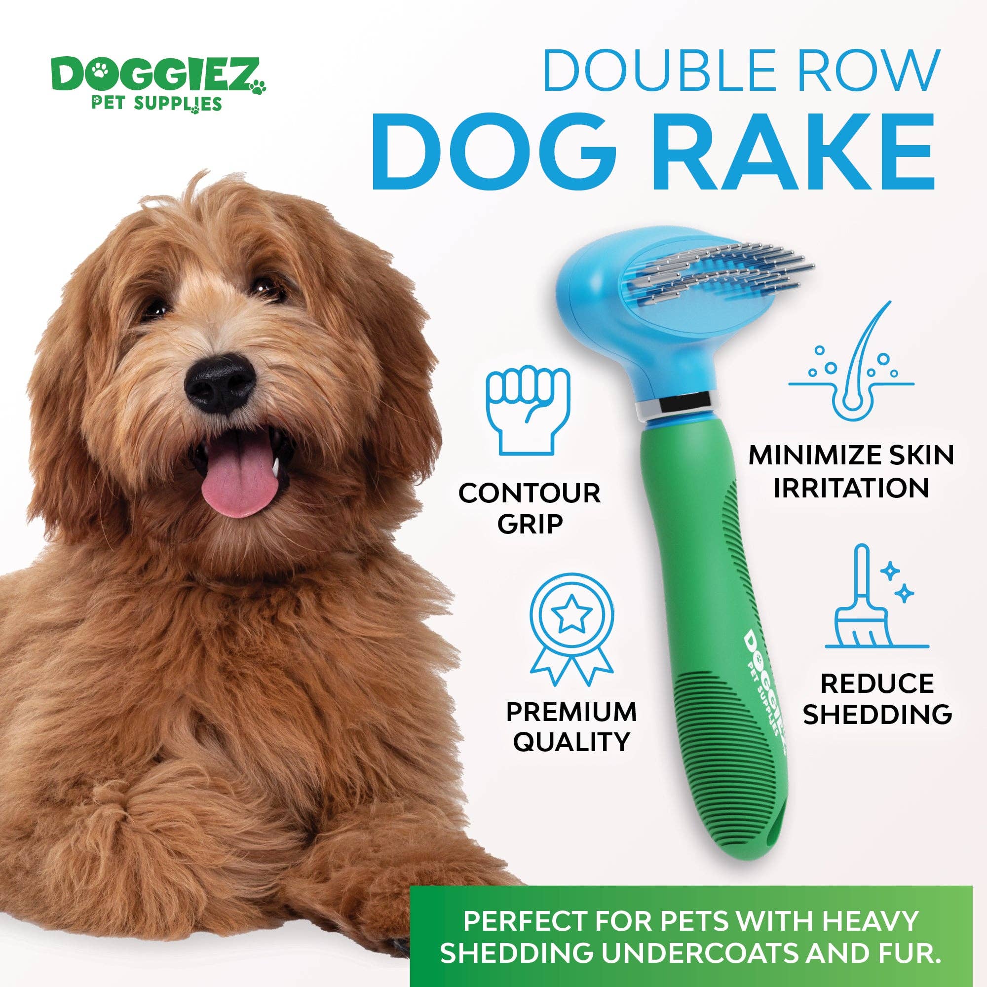 Doggiez Pet Supplies – wholesale Pet brush – Cat/dog – Double Row Dog Rake Deshedding Comb for Matted Hair3