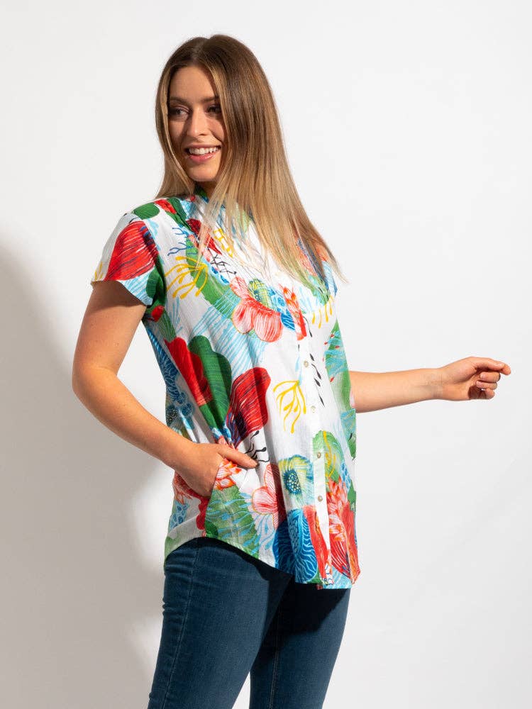 Mozaic by Euro Dreaming - Wholesale Button Down Shirt - Women's - Mozaic Magnetic Top In White Marine1