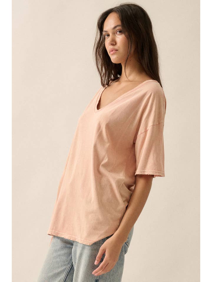 Promesa USA - Wholesale T-Shirt - Women's - Oversized Mineral Washed V-Neck T-Shirt