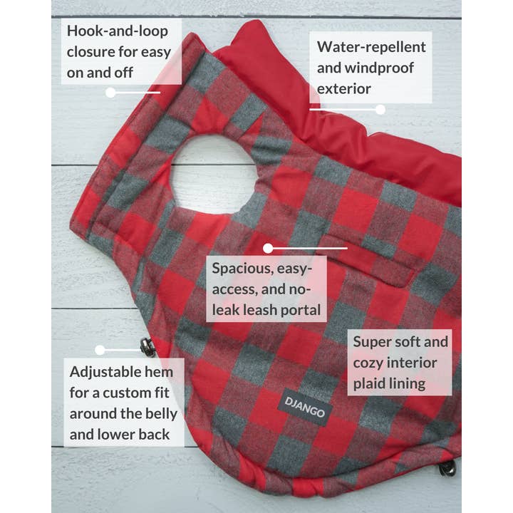 DJANGO - Wholesale Pet coat – Dog - Reversible Puffer Dog Coat - Lava Red2