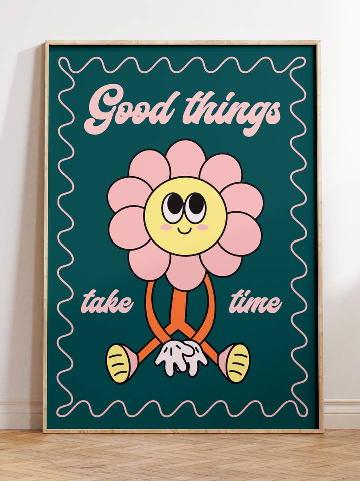 Flower Retro Print | Positive Quote Wall Art | Funky Poster for wholesale by By Honey Studios