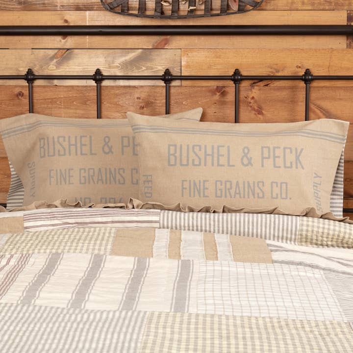 VHC Brands - Wholesale Bedding Pillowcase/Sham - Grace Feed Sack Standard Pillow Case Set of 2 21x30