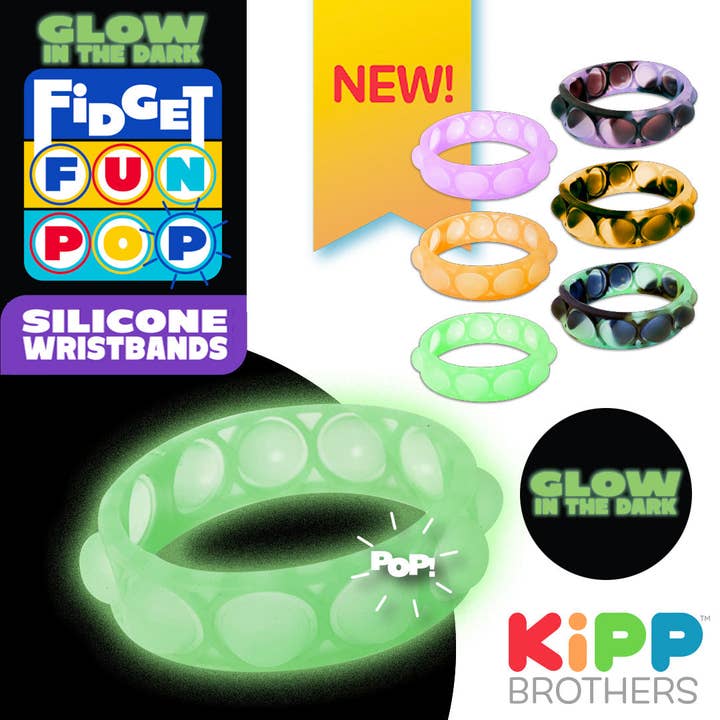 Novelty Closeout - Wholesale Fidget Toy - Kids - Glow In The Dark Fidget Pop Bracelet Assortment- 24/Pack