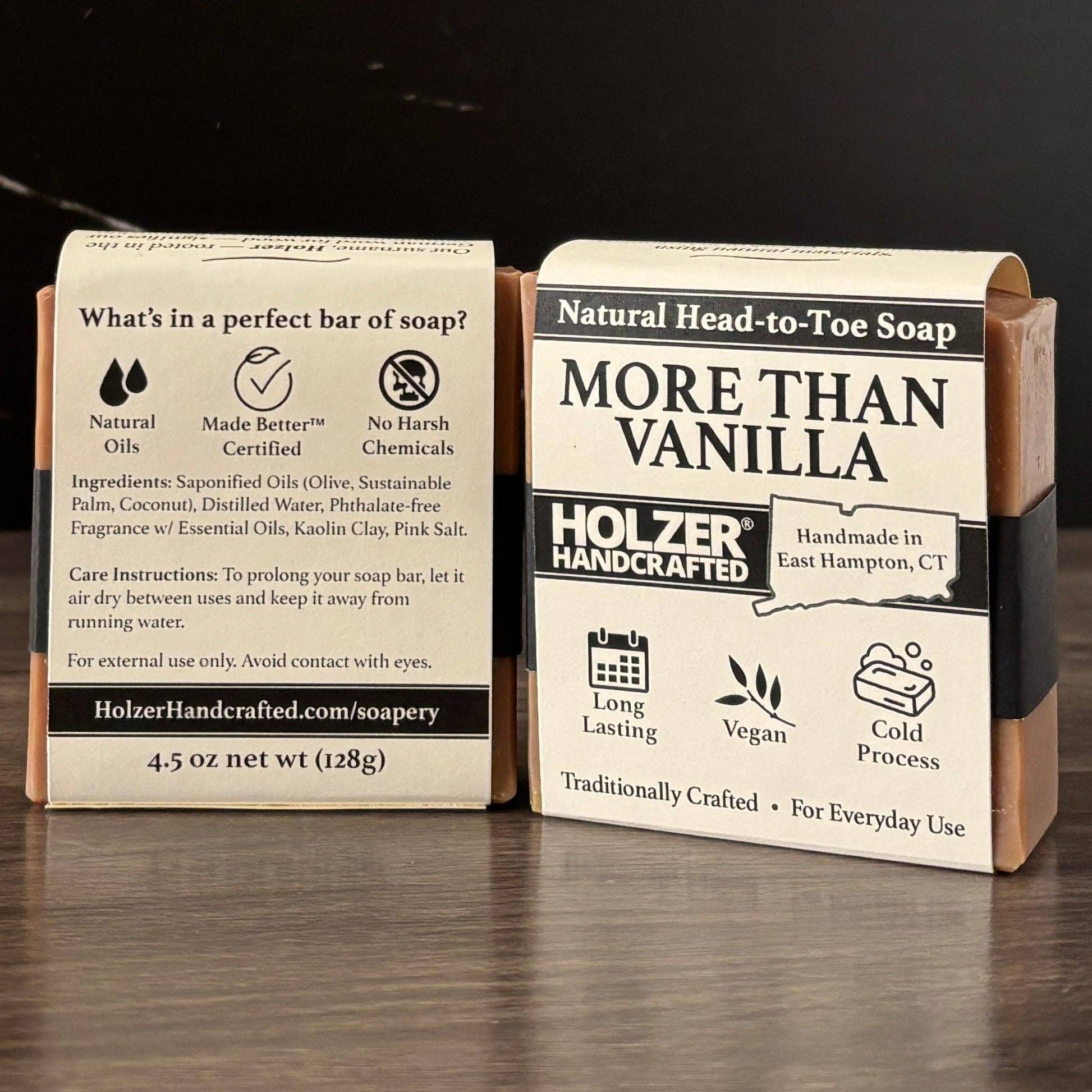 Holzer Handcrafted ® - Wholesale Bar Soap - Handmade Soap Bar | More Than Vanilla - Vanilla + Santal + Shea Butter Scented | Handcrafted Bar Soap | Natural Cold Process | Vegan | 4.5 oz4
