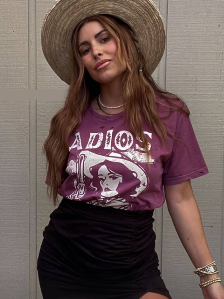 Country Deep Apparel - Wholesale Screen Printed T-Shirt - Women's - Adios Cowboy unisex Distressed T-shirt1