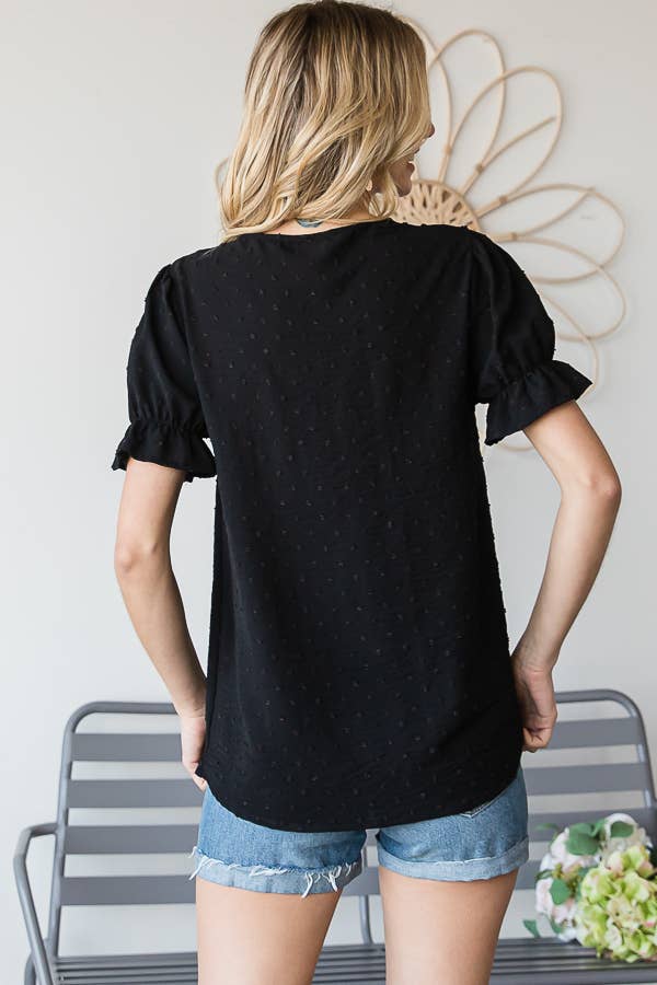 7th Ray - Vendita all'ingrosso Camicetta - Donna - Blusa a maniche corte con volant e scollo a V con pois svizzeri T46831