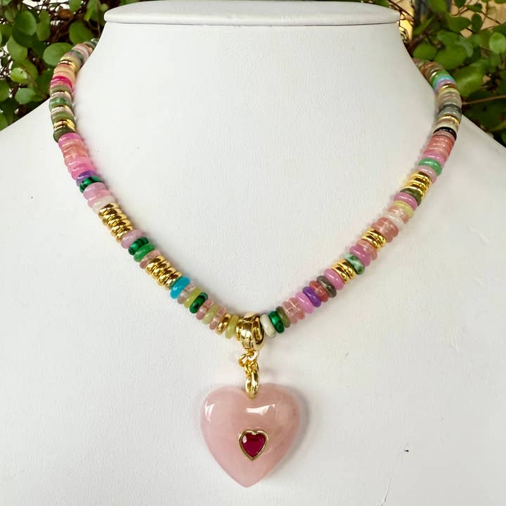 Roze edelsteen hart ketting voor wholesale door Allie Beads