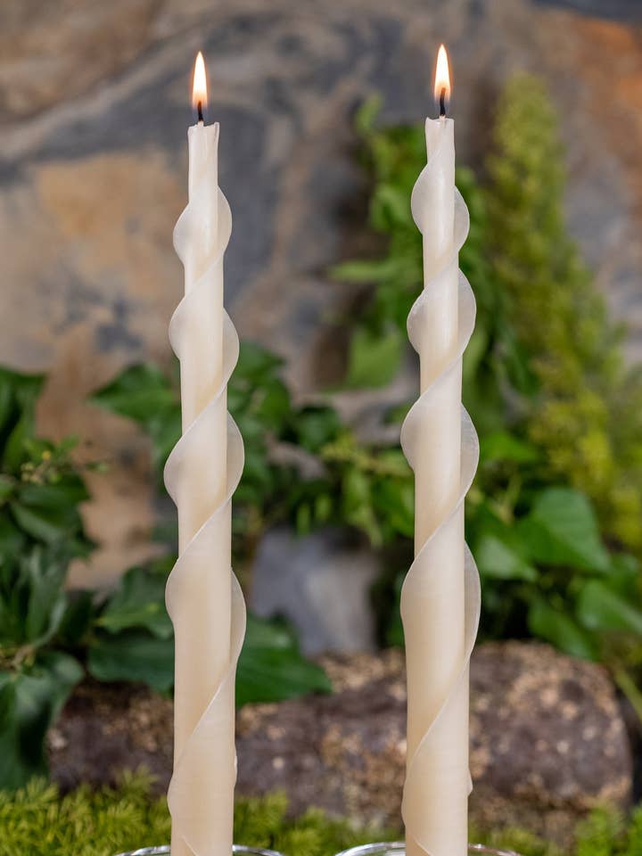 Double Spiral Pair of Beeswax Candles - Ivory for wholesale by Summerfield Candles