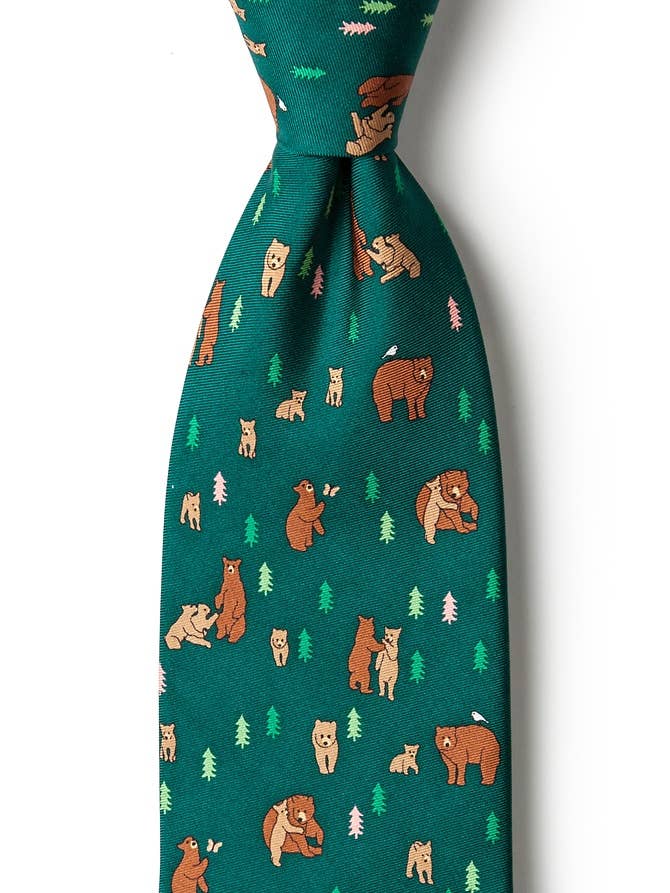 Bear Necessities Tie - Green Silk for wholesale by Alynn