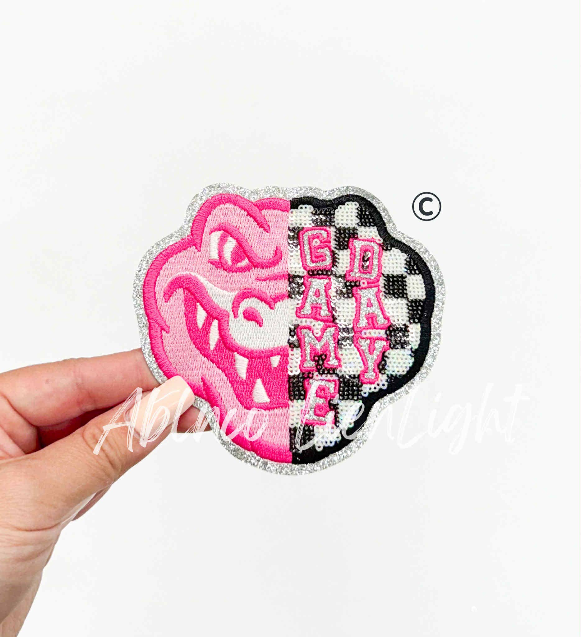 ABLNco - Wholesale Patch - Preppy Pink Checkered Gator Game Day Mascot ©️ Sequin Patch0