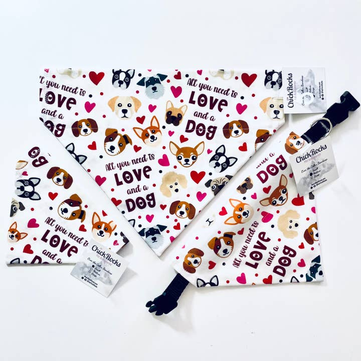 Hearts Over-the-Collar Pet Bandana - Dog All U Need is Love for wholesale by ChickRocks